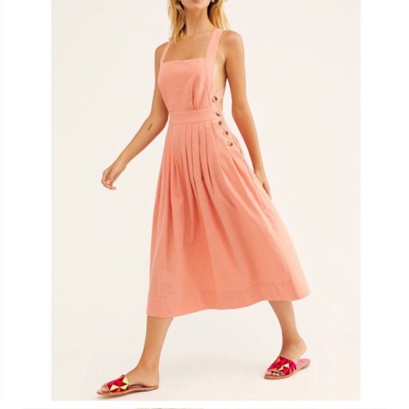 Free People Dresses & Skirts - Free People Lula Apron/Pinafore Midi Dress 10 Pink/Peach